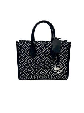 Michael Kors Black Small Mirella Metallic Logo Jacquard Crossbody Bag